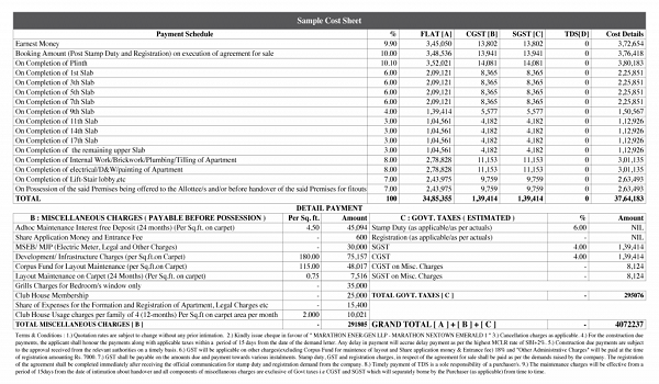 Godrej Samaris Cost Sheet